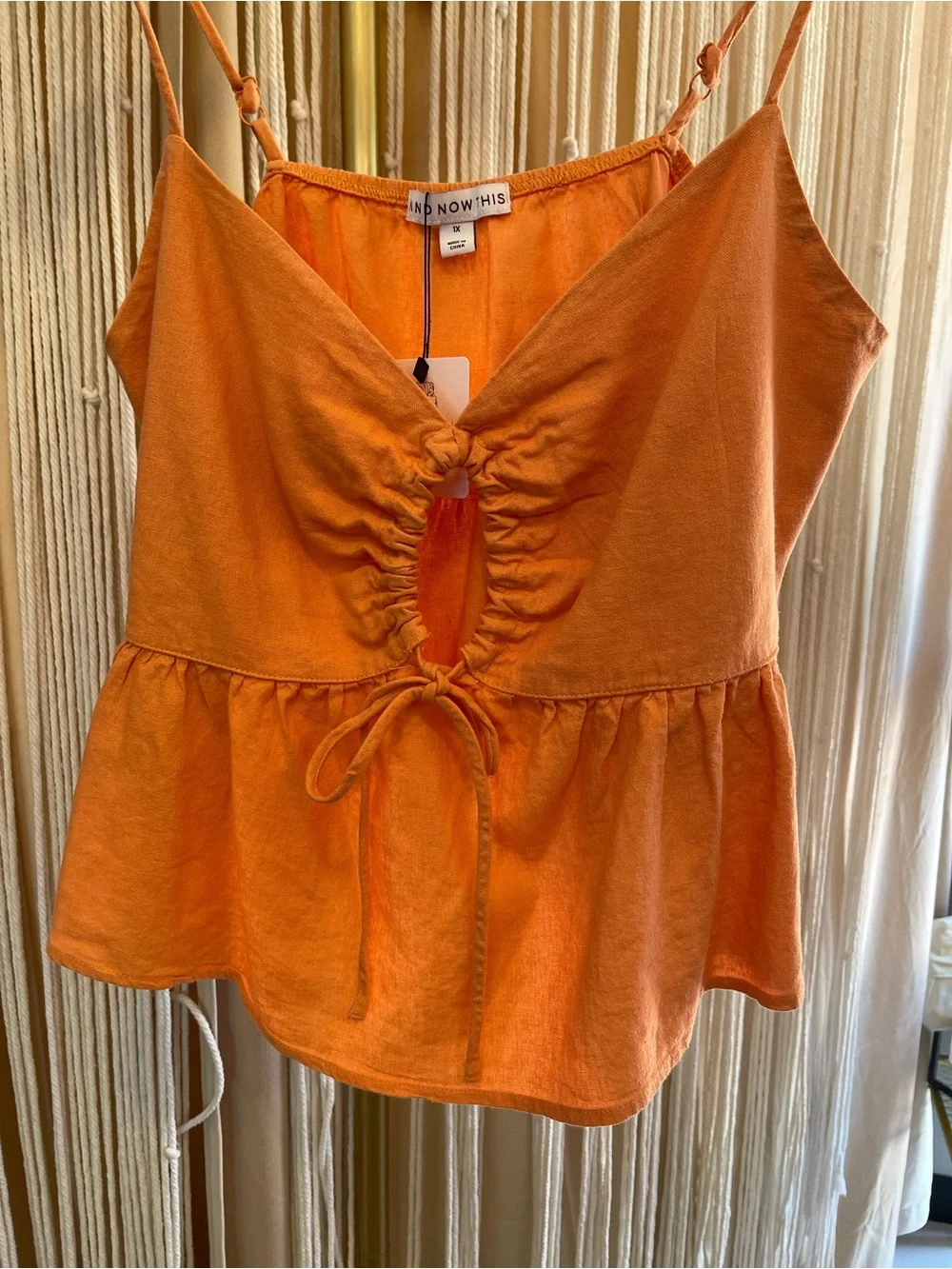 orange keyhole babydoll camisole top with adjustable straps & ruched peplum hem